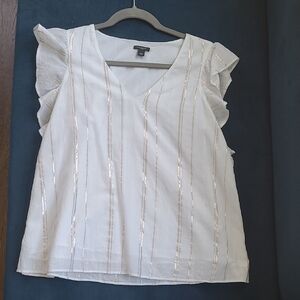 White And Gold Ruffled Top